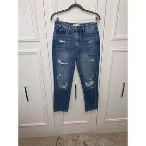 KanCan Women's High‎ Rise Distressed Straight Leg Jeans Size 3/25 Blue